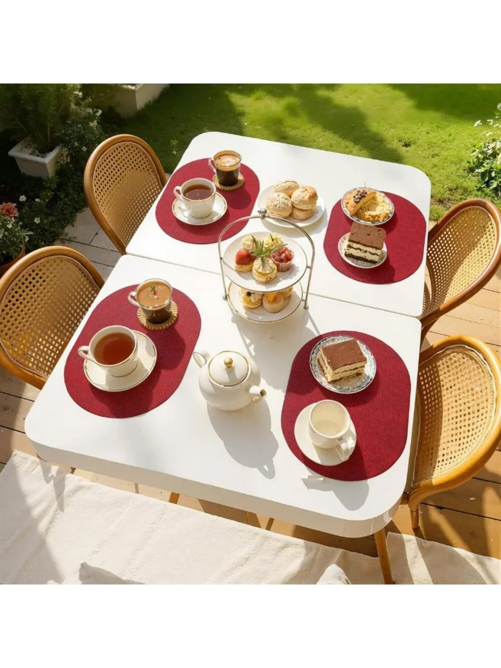 Set of 8 Heat Resistant Oval Placemats - Stylish Red Dining Table Decor